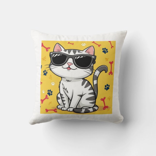 Coussin Drôle Poster de chat, chat de dessin portant des l (Verso)
