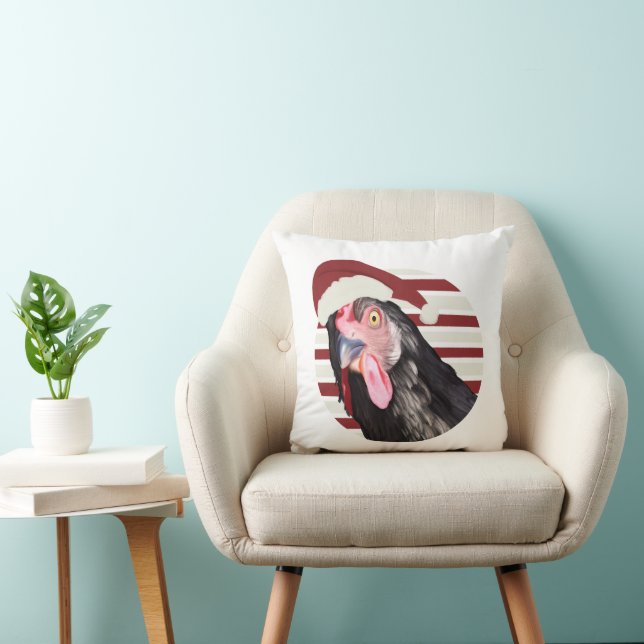Coussin Drôle Poulet De Noël Rouge Et Blancs (Chaise)