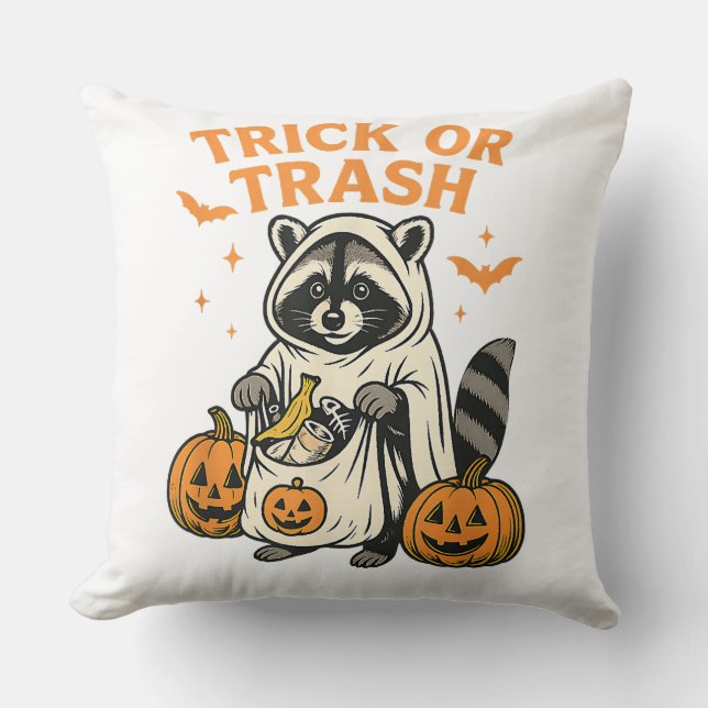 Coussin Drôle Raccoon Trick ou Trash Halloween (Recto)