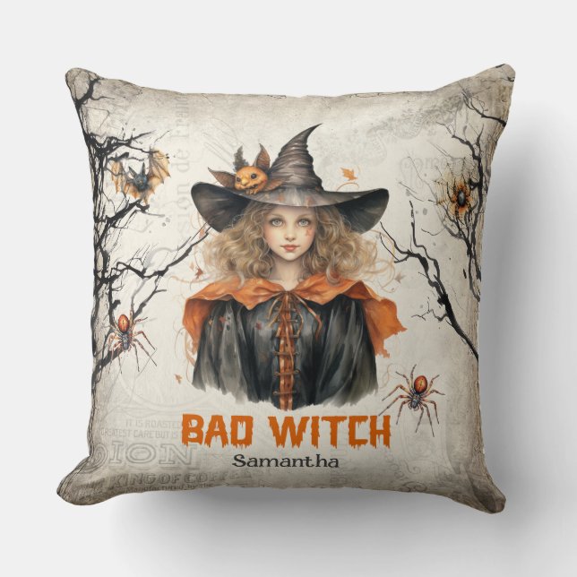 Coussin Drôle rétro éffrayant Halloween jolie mauvaise sor (Recto)