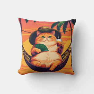 Coussin Drôle Rétro Vacances de chats d'été