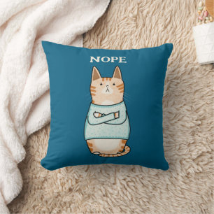 Coussin Drôle Sarcastique Orange Chat Nope