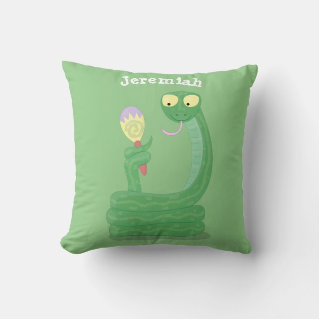 Coussin Drôle serpent vert avec caricature maraca (Recto)