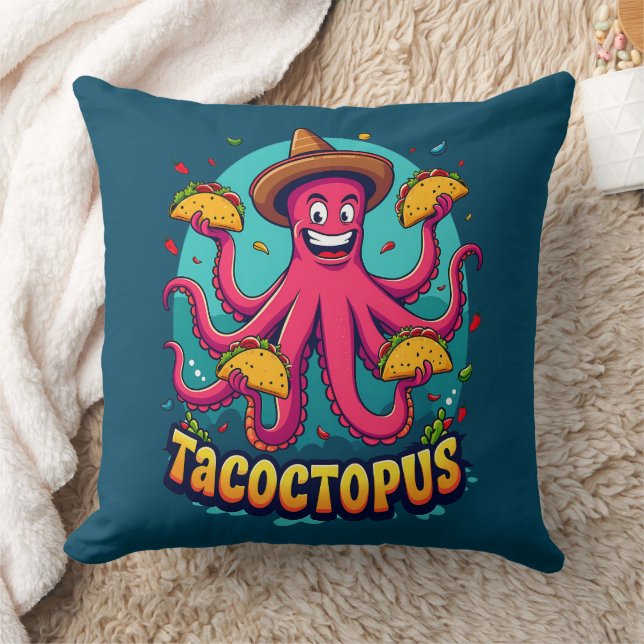 Coussin Drôle Taco Octopus Cartoon Alimentation Pun (Couverture)