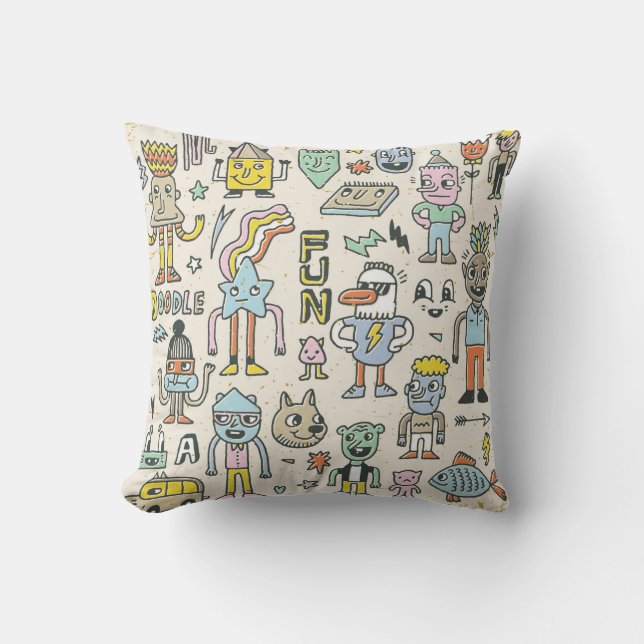 Coussin Drôle Wacky Doodle Caractères Set 2. Textu vintage (Recto)