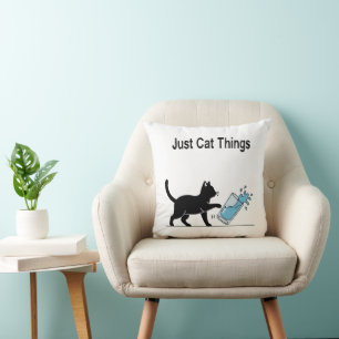 Coussin Drôles de 'choses de chat' Chat noir renversant de
