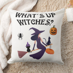 Coussin Drôles de sorcières Halloween Sorcière et chat