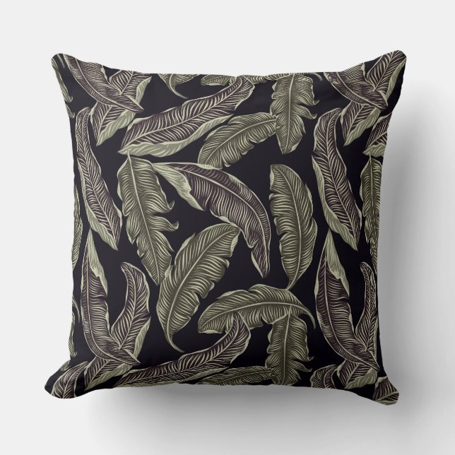 Coussin du concepteur de feuilles vertes noires (Recto)