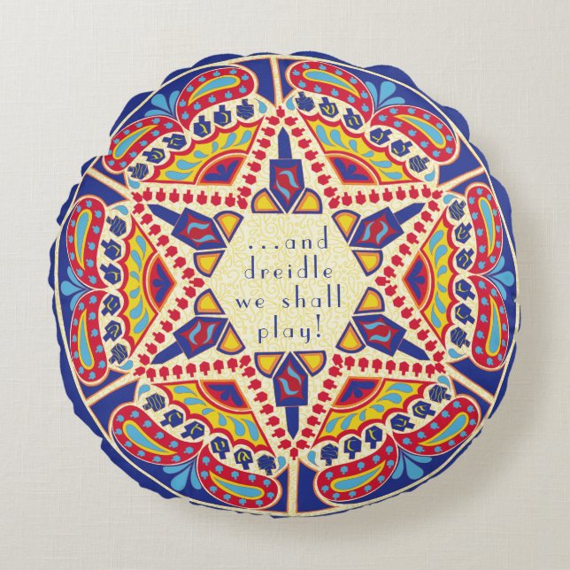 Coussin du cycle Hanoukka "Chanukah Paisley Dreidl (Devant)