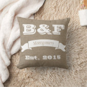 Coussin du Monogramme et des Coeurs de Faux Burlap (Couverture)