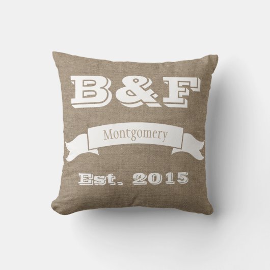 Coussin du Monogramme et des Coeurs de Faux Burlap (Recto)