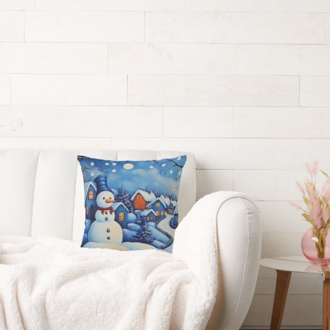 Coussin du paysage de neige de Noël bleu et blanc (Canapé)