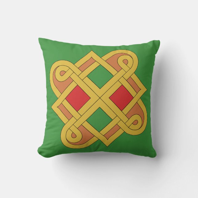 Coussin Durrow Knotwork 2016 Rouge et Vert (Recto)