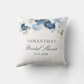 Coussin Dusty Blue Aquarelle Floral Script Fête de Mariage (Verso)