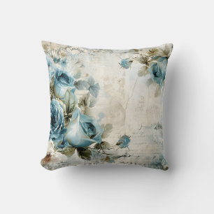 Coussin Dusty Blue Bourgogne Floral Marbre Nom Monogramme