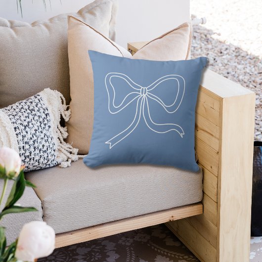 Coussin Dusty Blue Bow Coquette Ribbon Thlow Pillow