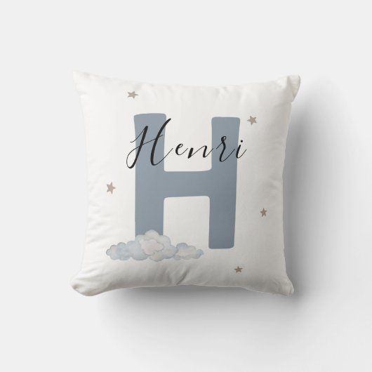 Coussin Dusty Blue Personalized Baby Name Pillow Custom (Recto)