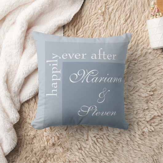 Coussin Dusty Blue Simple Moderne Chic Script Mariage Jete (Couverture)