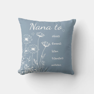 Coussin Dusty Blue Wildflowers Grandchildrens Names Nana