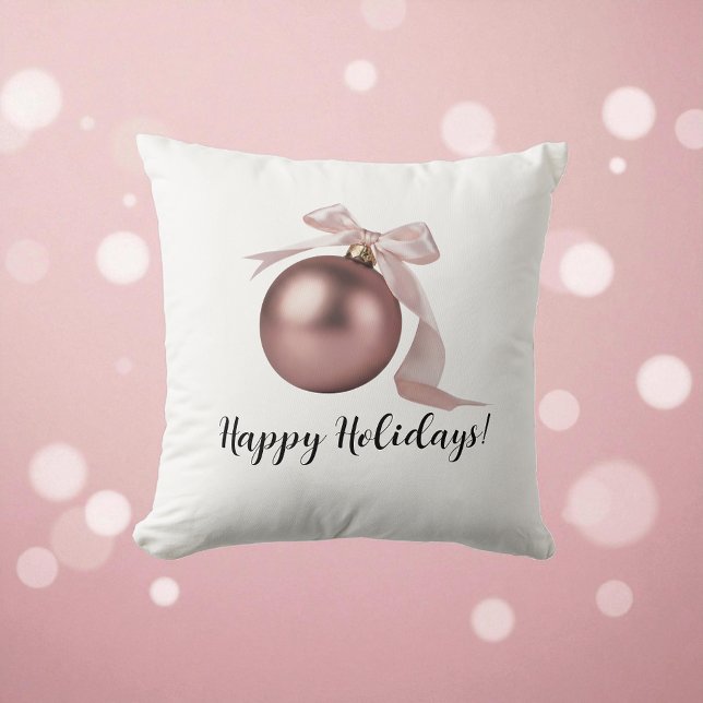 COUSSIN DUSTY ROSE HOLIDAY ORNAMENT THROW PILLOW (Soft dusty-rose holiday pillow to bring a gentle, cozy touch to your seasonal home décor.)
