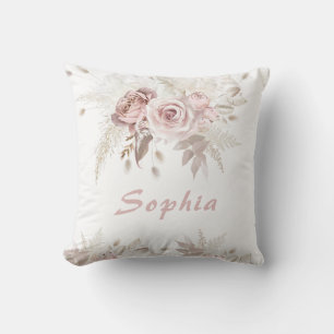 Coussin Dusty Rose & Ivory Floral Cadeau Anniversaire Nom