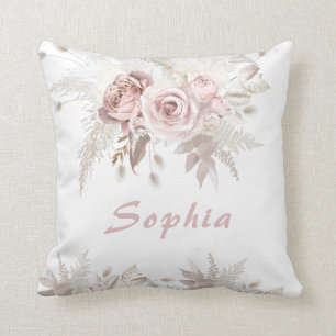 Coussin Dusty Rose & Ivory Floral Cadeau Anniversaire Nom