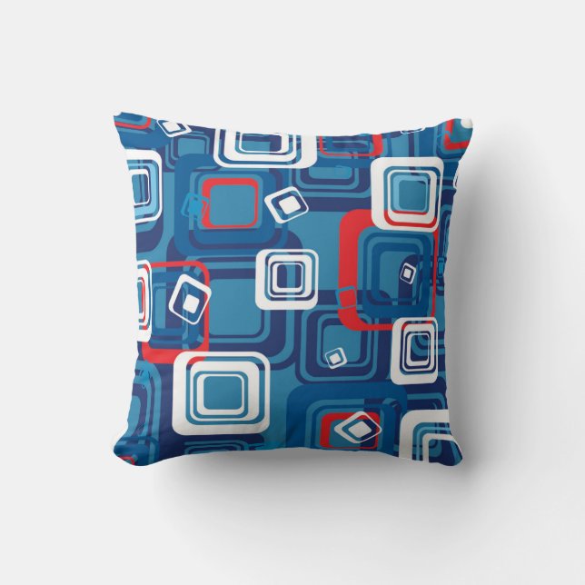 Coussin  “Dynamic Blue & Red Geometric Grid” Throw Pillow (Recto)