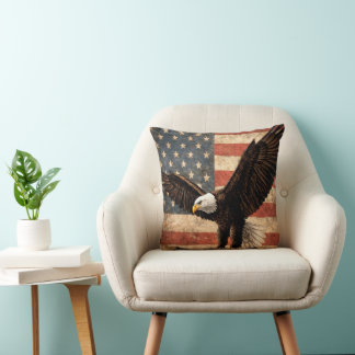 Coussin Eagle and U.S. American Flag Pillow