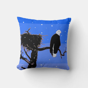 Coussin Eagle chauve en hiver - art original de faune