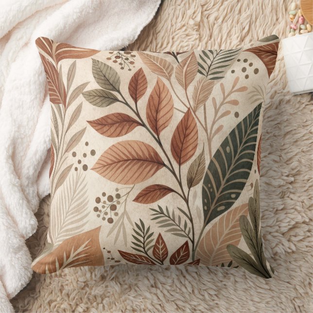 Coussin Earthy Botanical Leaf Throw Pillow (Couverture)