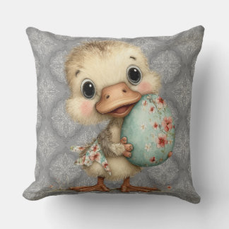 Coussin Easter Duckling Gray Damask Pattern Throw Pillow