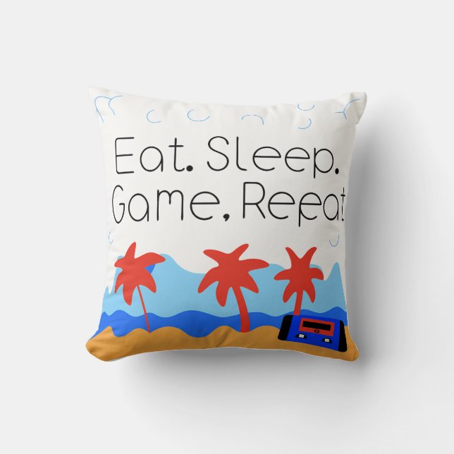 Coussin "Eat. Sleep. Game. Repeat." Retro Gaming (Recto)