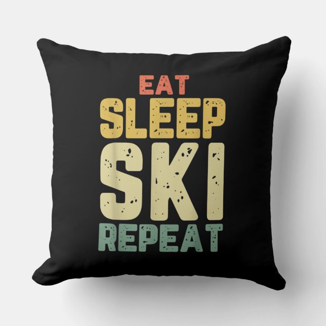 Coussin Eat Sleep Ski Repeat Skiing Skier Funny Lover Pois (Recto)