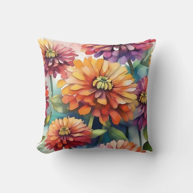 Coussin Eau Abstraite en floraison de Zinnia (Recto)