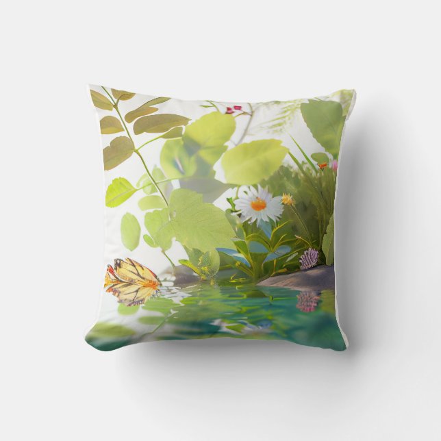 Coussin Eau Feuilles Calme Nature Tranquille Saison Pacifi (Recto)