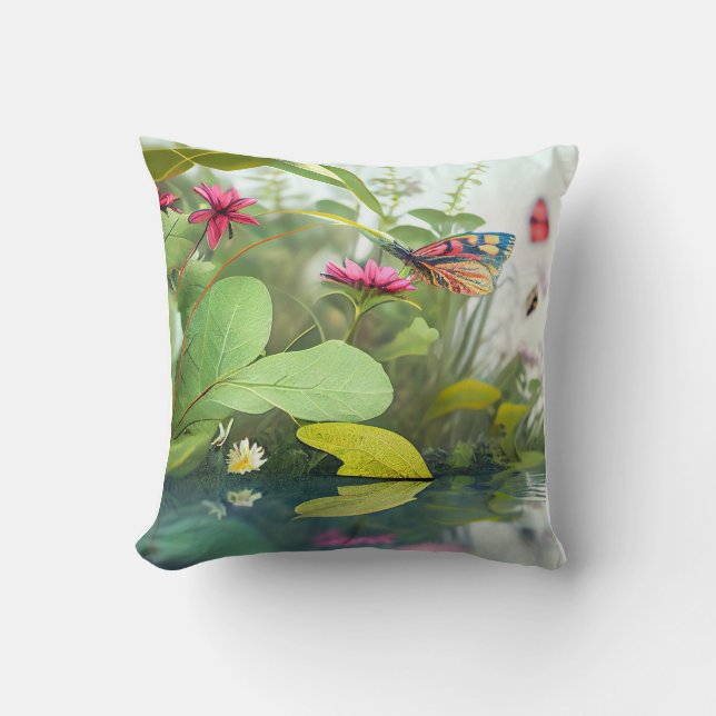 Coussin Eau Feuilles Calme Nature Tranquille Saison Pacifi (Recto)