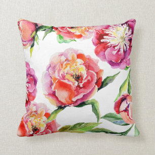 Coussin Eau florale écarlate rouge rousse pies rose
