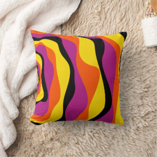 Coussin Ebb et flux 4 - Noir, rose, orange et jaune