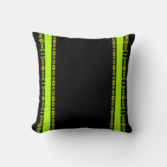 Coussin Ébène Lime Moderne Africain Noir & Vert Géométriqu (Recto)
