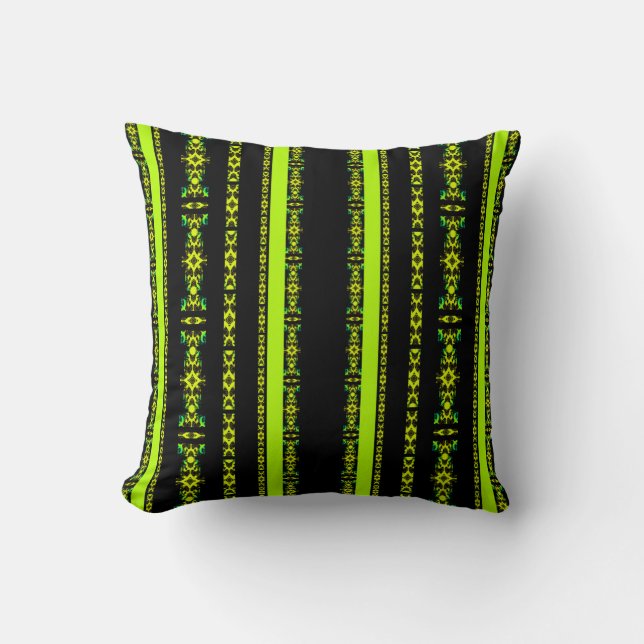 Coussin Ébène Lime Moderne Africain Noir & Vert Géométriqu (Recto)