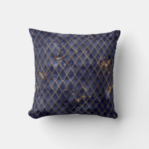 Coussin Écaille de dragon Navy et paillettes dorées scinti