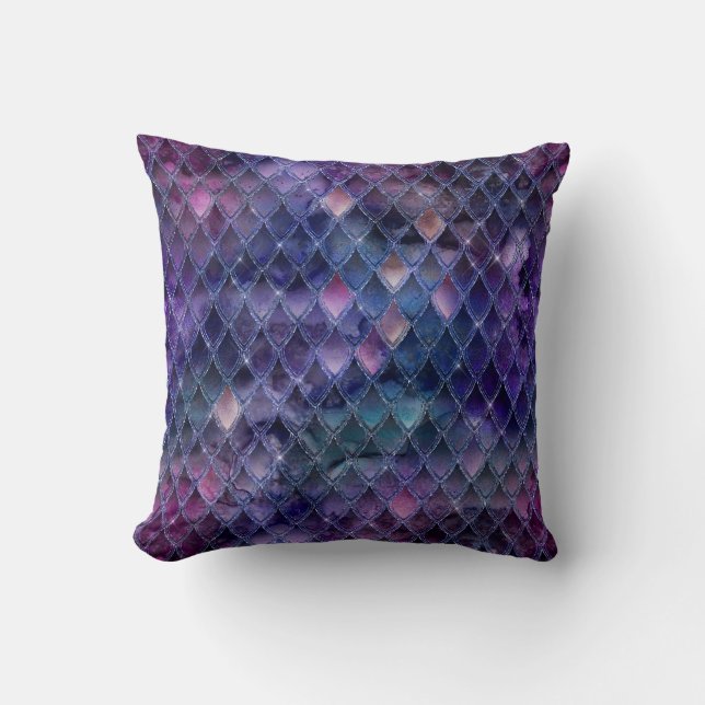 Coussin Écaille de dragon ombrée violette scintillante et  (Recto)