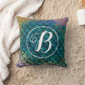 Coussin Écaille de Poisson Sirène Glam Turquoise Violet Or (Couverture)