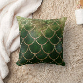 Coussin Écaille de poisson sirène scintillante verte et or (Couverture)