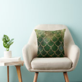 Coussin Écaille de poisson sirène scintillante verte et or (Chaise)