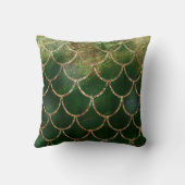 Coussin Écaille de poisson sirène scintillante verte et or (Verso)