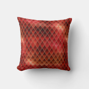 Coussin Écailles de dragon pailletées ombre rouge scintill