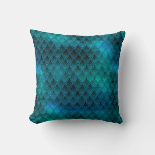 Coussin Écailles de dragon sarcelle scintillantes et paill