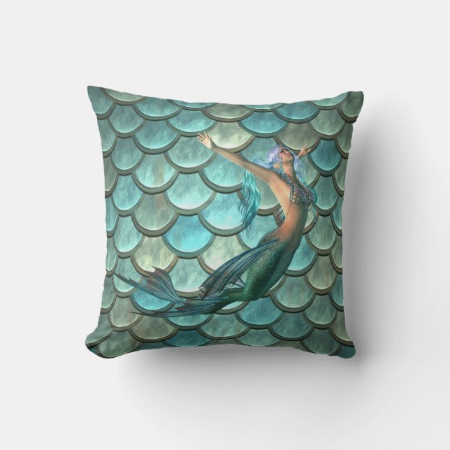 Coussin Écailles de queue de sirène sur sirène (Recto)