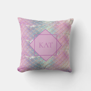 Coussin Écailles de sirène rose bleu argent pailletées Mon